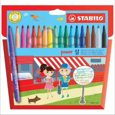 Stabilo Fibre Tip Pens Feutre 18 Colors Power Med. Tip / 280/18-01 تلوين فاتر راس عريض