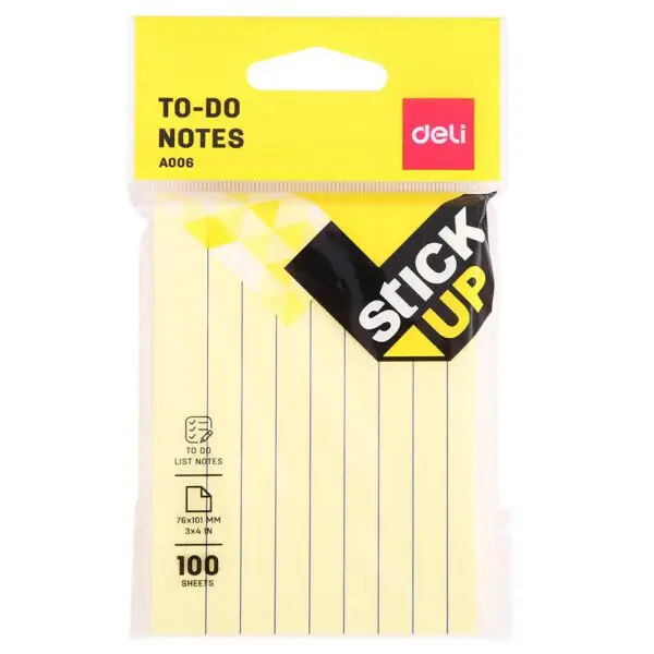 Deli Sticky Notes A00652 Lined 1 Col. 76*101mm 100sh ورق ملاحظات مسطر