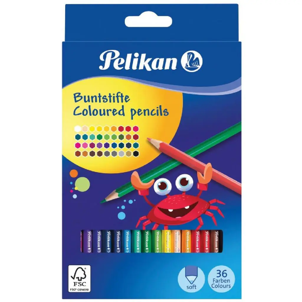 Pelikan Coloring Pencils 36 Colors + Sharpener / 998302 تلوين خشب طويل