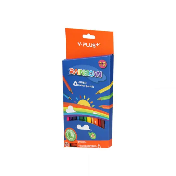Y-PLUS Rainbow Jumbo Coloring Pencils 12 Colors + Sharpener PX1211 تلوين خشب عريض
