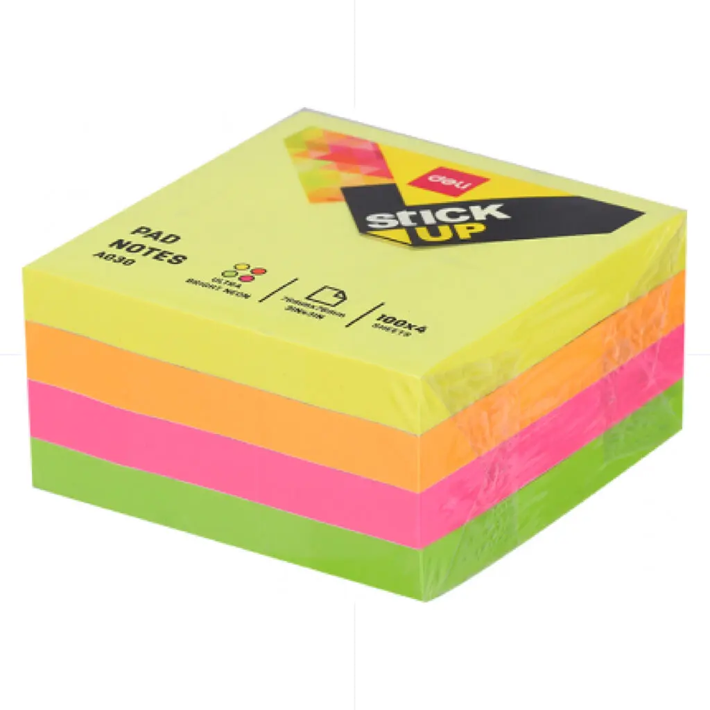 Deli Sticky Notes A03003 Ultra Fluo 4 Col. 76*76mm 400sh Shrink ورق ملاحظات