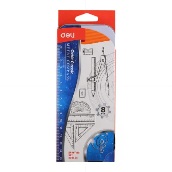 Deli Metal Geometric Math Set 8pcs / G30505 علبة هندسة معدن