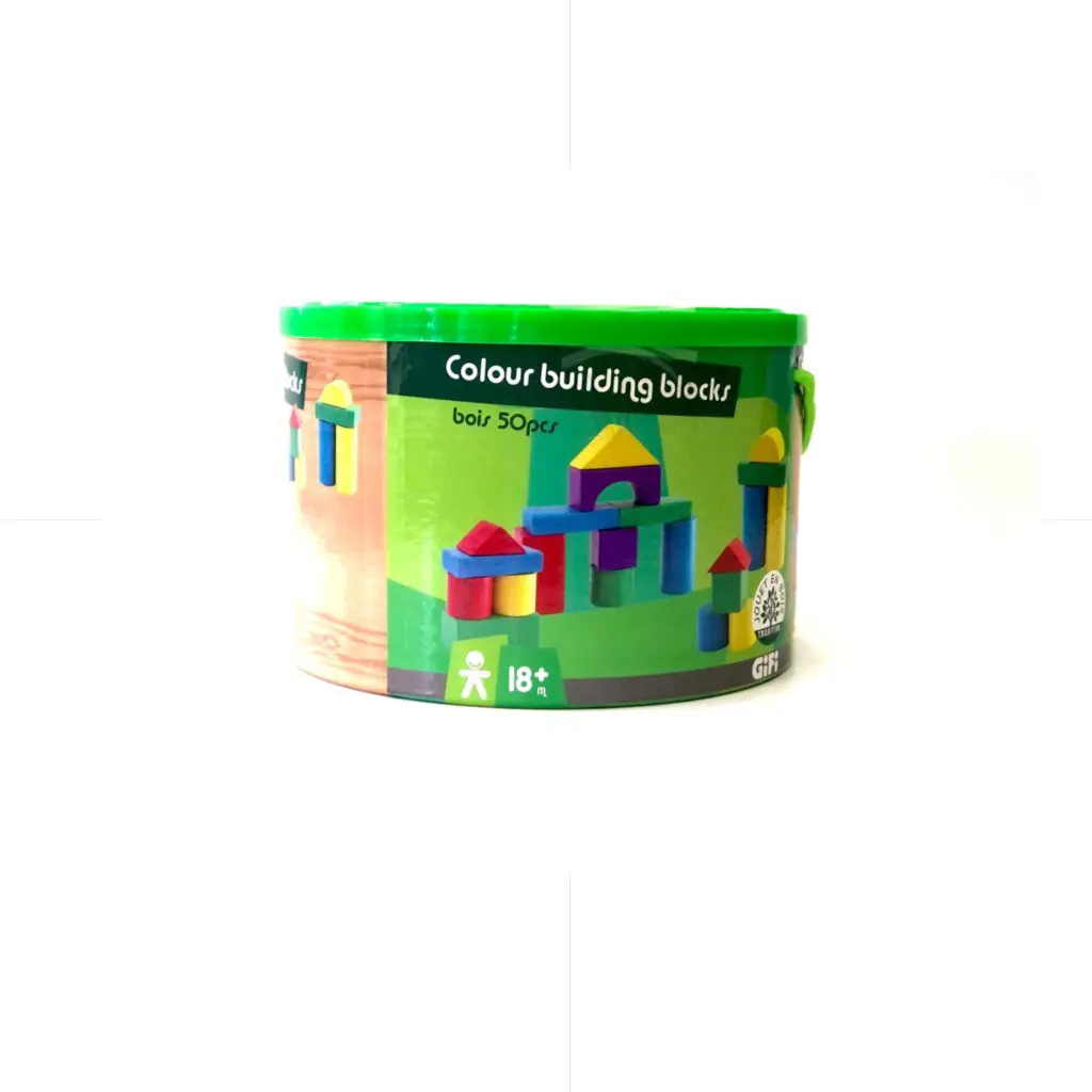 TOYS / Colour Building Blocks Wooden 50pcs 1.5+ DE-332 سطل مكعبات خشب