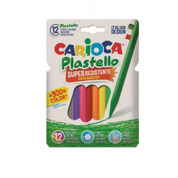 Carioca Plastello Plastic Crayons Wax 12 Colors / 42711 تلوين