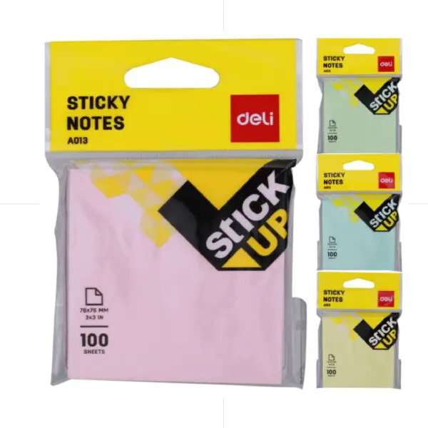 Deli Sticky Notes A01302 Pastel 1 Col. 76*76mm 100sh Poly Bag ورق ملاحظات