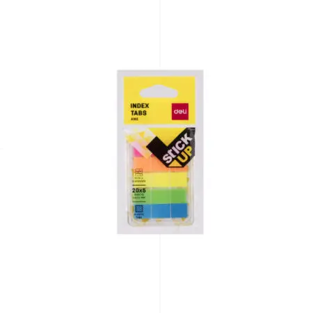 Deli Sticky Notes A10202 Adhesive Index Tabs Fluo 44*12mm 5 Col. 100sh ورق لاصق للفهرسة