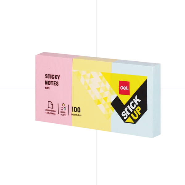 Deli Sticky Notes A01103 Pastel 3 Col. 38*51mm 100sh * 3PCS Shrink ورق ملاحظات