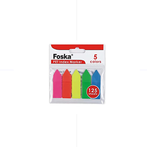Foska Sticky Notes Adhesive Index PP Tabs Fluo 4.5*1.2cm 5 Col 125sh / G3345-3A ورق للفهرس
