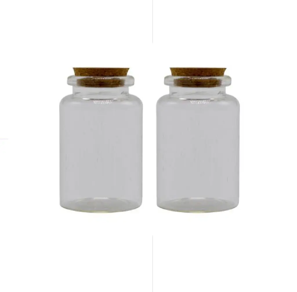 HON Glass Bottle With Cork Cover 4.7*8cm 2/Bag / 18BS094 قنينة زجاج