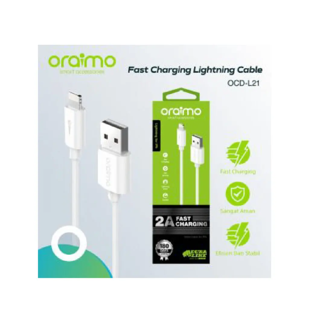 Oraimo Cable For Iphone Lightning 1m 2A Fast Charging OCD-L21