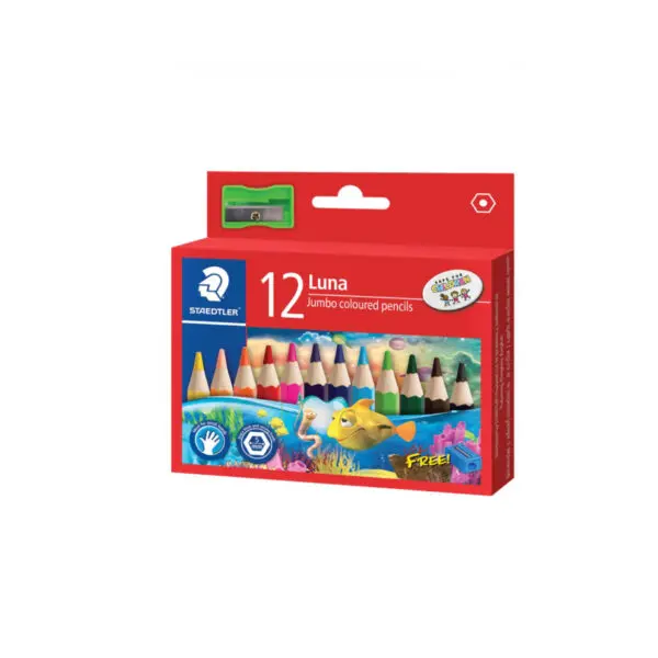 Staedtler Luna Coloring Pencils 12 Colors JUMBO + Sharpener / 13901C12 تلوين خشب عريض قصير
