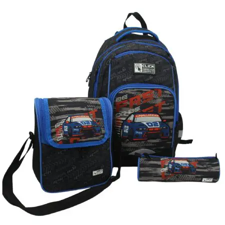 CLICK 2025 (Set 3 Pcs) Backpack 2Comp. + LB + PC طقم شنطة - Cars