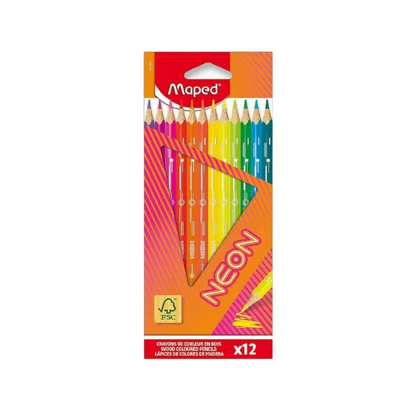 Maped Coloring Pencils 12 Colors Triangular Neon / 831802 تلوين خشب