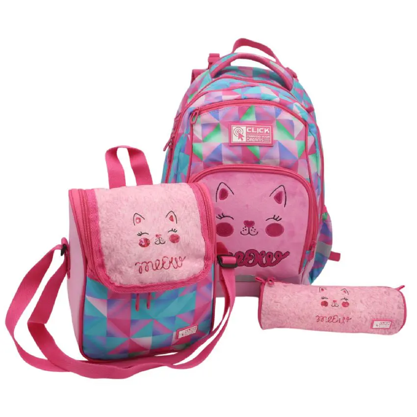 CLICK 2025 (Set 3 Pcs) Backpack 2Comp. + LB + PC طقم شنطة - Meow