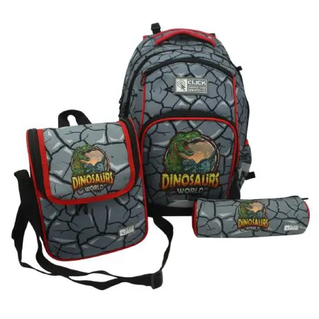 CLICK 2025 (Set 3 Pcs) Backpack 2Comp. + LB + PC طقم شنطة - Dinosaurs