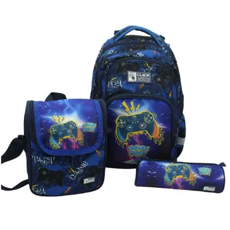 CLICK 2025 (Set 3 Pcs) Backpack 2Comp. + LB + PC طقم شنطة - Game