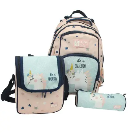 CLICK 2025 (Set 3 Pcs) Backpack 2Comp. + LB + PC طقم شنطة - Unicorn