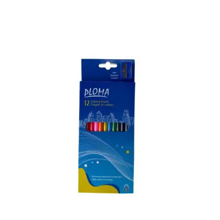 Ploma Coloring Pencils 12 Colors + Sharpener / PL425-12 تلوين خشب