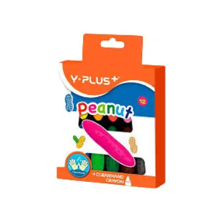 Y-PLUS Peanut Clean Hand Wax Crayon 12 Colors / CR150118 تلوين شمع