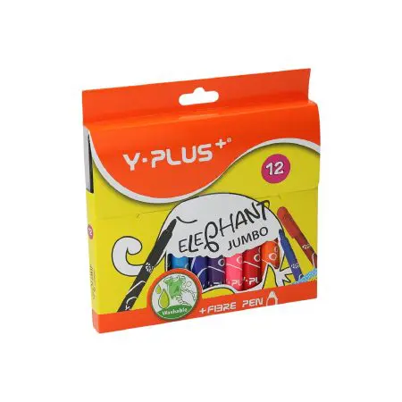 Y-PLUS Elephant Fibre Tip Pens Feutre 12 Colors JUMBO / FP171100 تلوين مائي