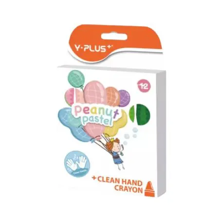 Y-PLUS Peanut Pastel Clean Hand Wax Crayon 12 Colors / CR200100 تلوين شمع