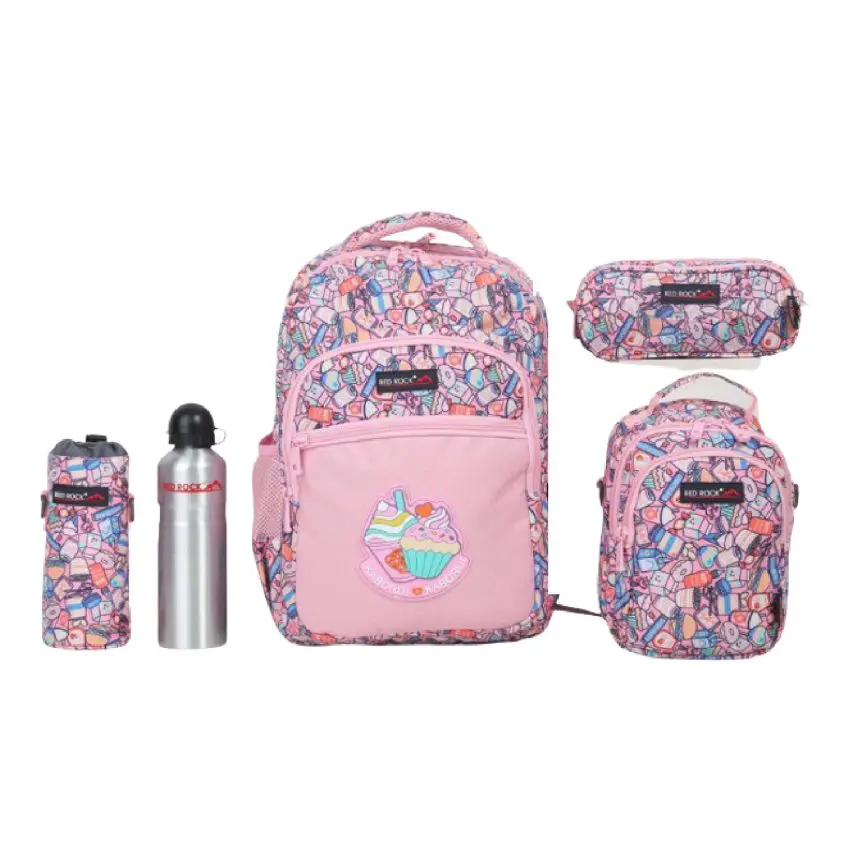 Red Rock 2025 (Set 4 Pcs) Backpack 16 2Comp.+1 / 4268 CupCake  طقم