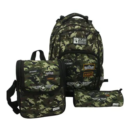 CLICK 2025 (Set 3 Pcs) Backpack 2Comp. + LB + PC طقم شنطة - Army