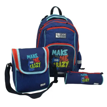 CLICK 2025 (Set 3 Pcs) Backpack 2Comp. + LB + PC طقم شنطة - Monster