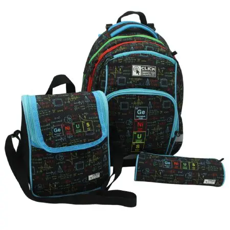 CLICK 2025 (Set 3 Pcs) Backpack 2Comp. + LB + PC طقم شنطة - Genius