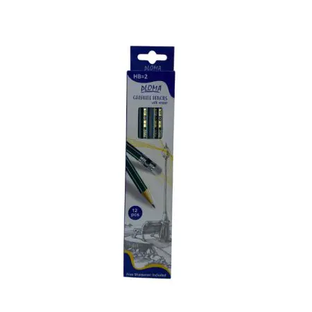Ploma Graphite Pencils HB=2 12pcs + Sharpener / PL7002 قلم رصاص