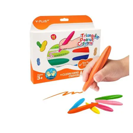 Y-PLUS Peanut Triangular Clean Hand Wax Crayon 12 Colors / CR220200 تلوين شمع