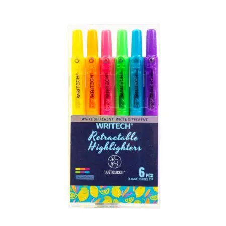 WRITECH Retractable Highlighter Pen W-805S (Set 6 Colors) Neon قلم تمييز كباس