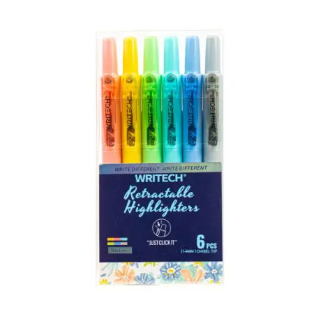 WRITECH Retractable Highlighter Pen W-805S (Set 6 Colors) Mild قلم تمييز كباس