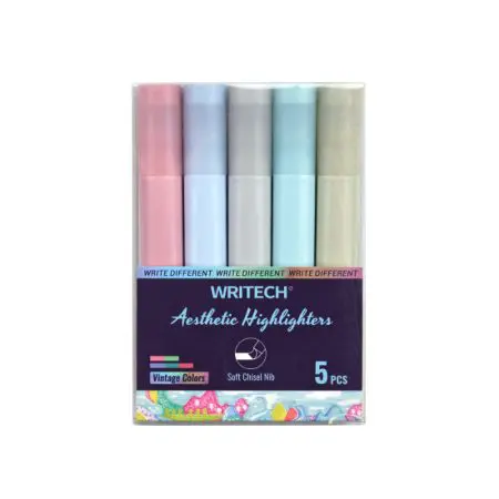 WRITECH Aesthetic Highlighter Pen W-832 (Set 5 Colors) Vintage قلم تمييز