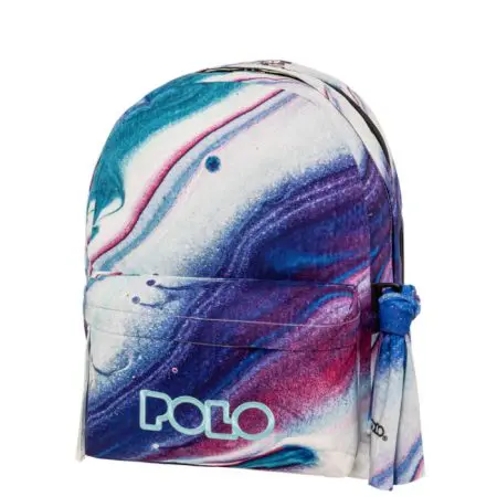 POLO 2025 Backpack With Scarf 2 Comp. Shapes White/Purple / 901202 8343 شنطة مع فولار