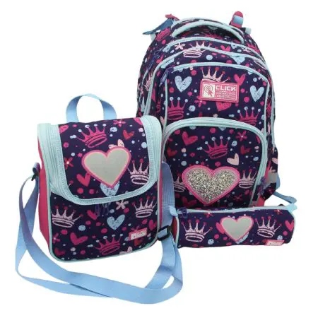 CLICK 2025 (Set 3 Pcs) Backpack 2Comp. + LB + PC طقم شنطة - Heart