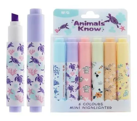 M&G Mini Highlighter (Set 6 Colors) Pastel Animals Know / AHM29671 اقلام فوسفوري صغير