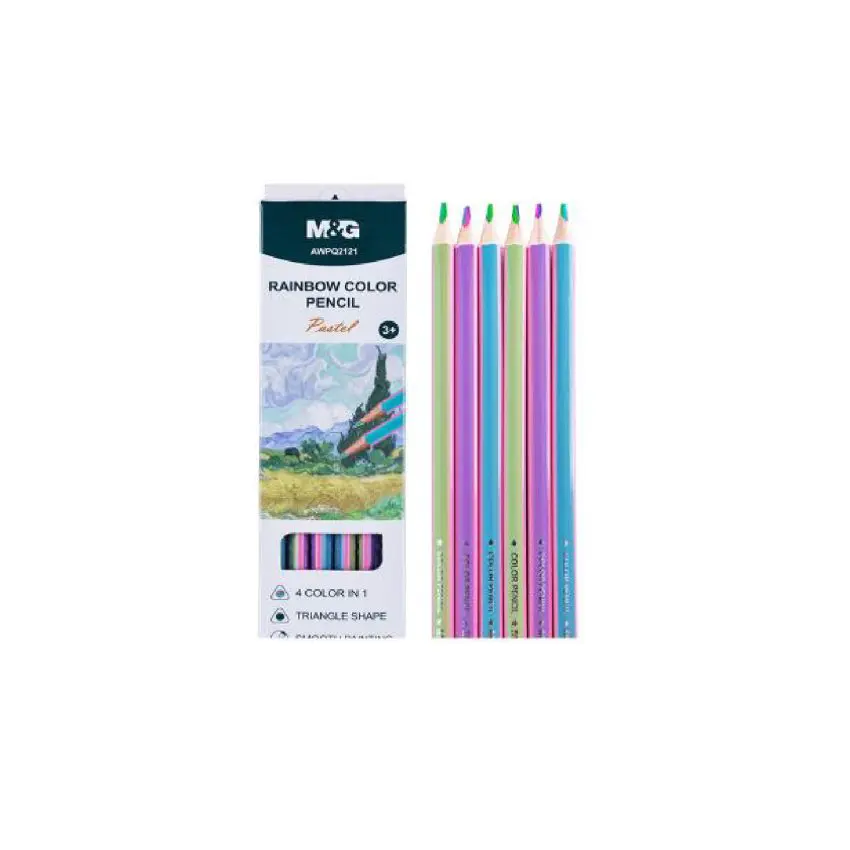 M&G Rainbow Coloring Pencils 4 Colors In 1 Pencil 6pcs Triangular Pastel / AWPQ2121 تلوين