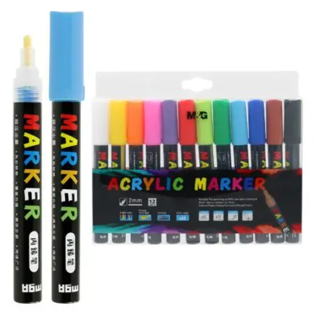 M&G Acrylic Marker Pen 12 Colors 2mm / APL976E1 اقلام اكريليك