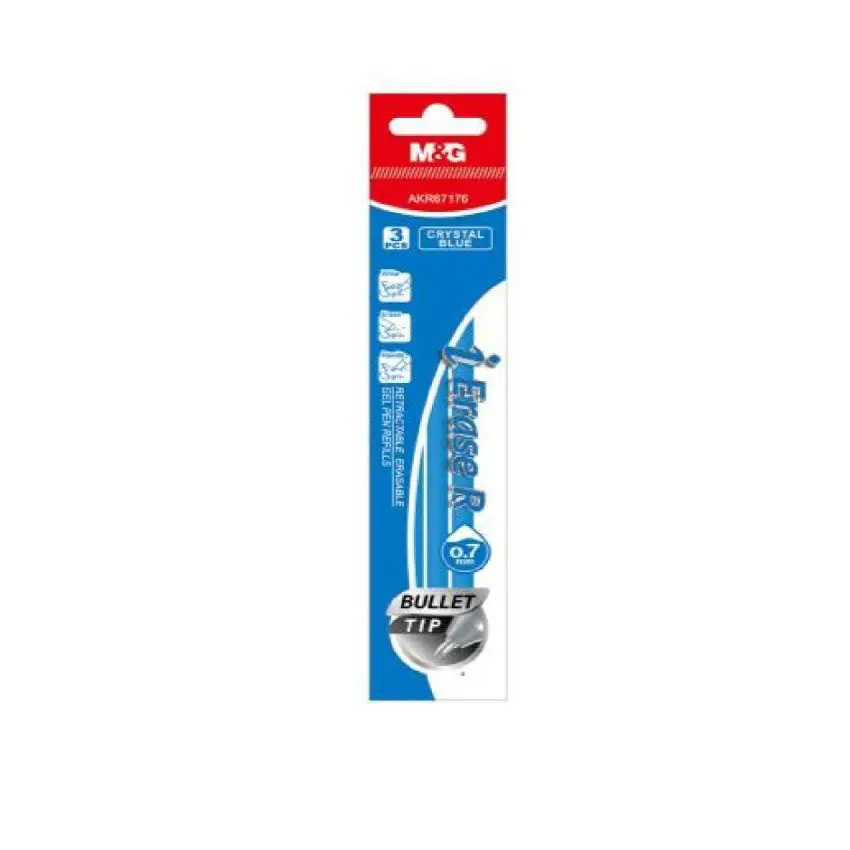 M&G Refill For Retractable Erasable Gel Pen Blue 3Pcs I Erase R 0.7mm / AKR67176 خرطوش قلم