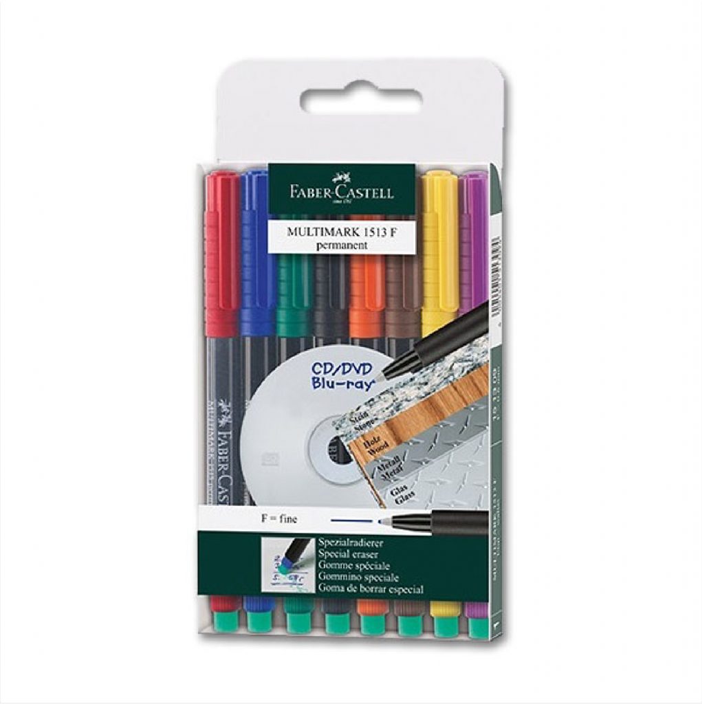 Faber Castell OHP Permanent Pen Set Of 8 Colors F 1513 مجموعة اقلام