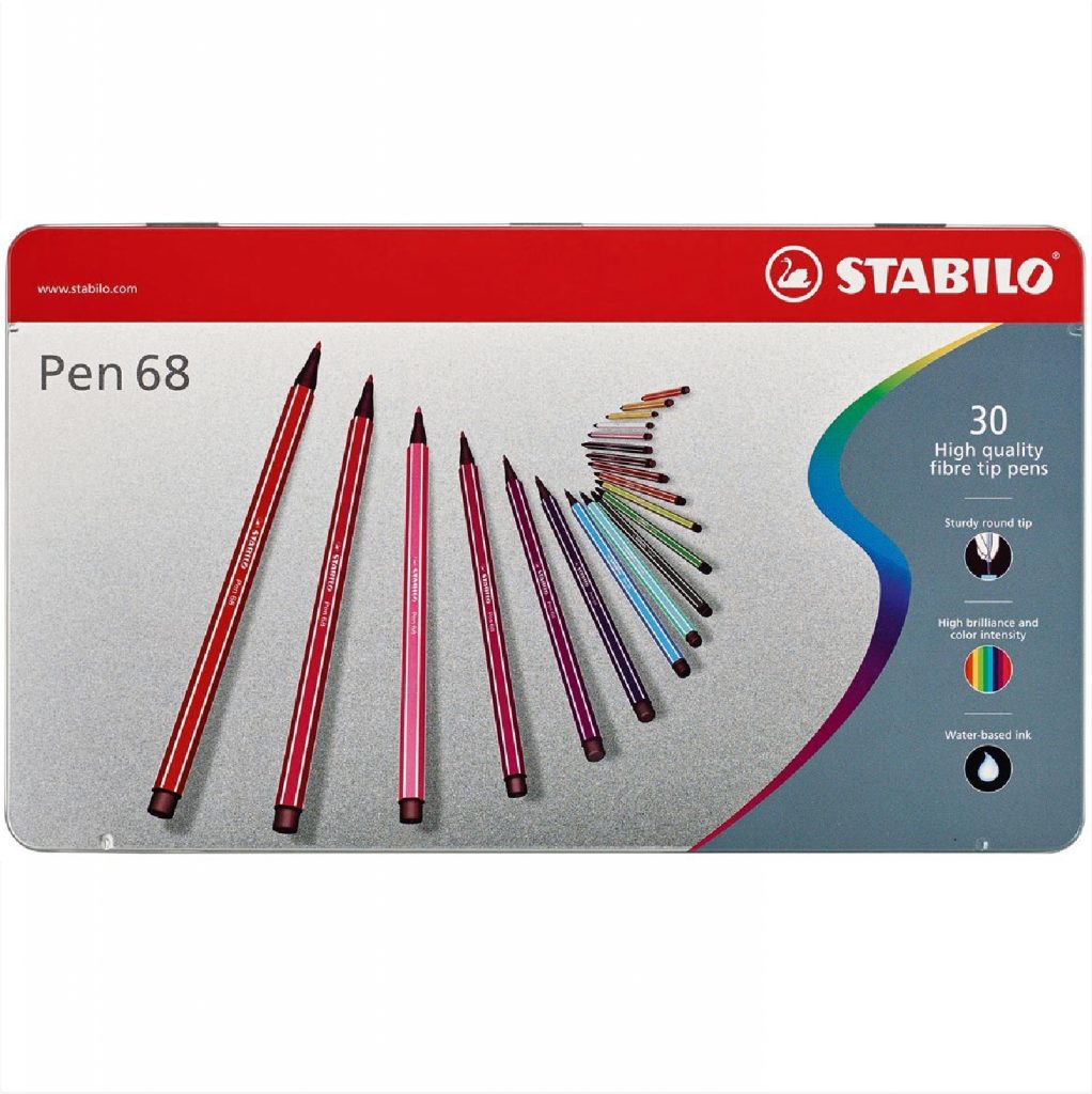 Stabilo Pen 68 Fibre Tip Pens Feutre 1.0mm 30 Pcs In Metal Box 6830-6