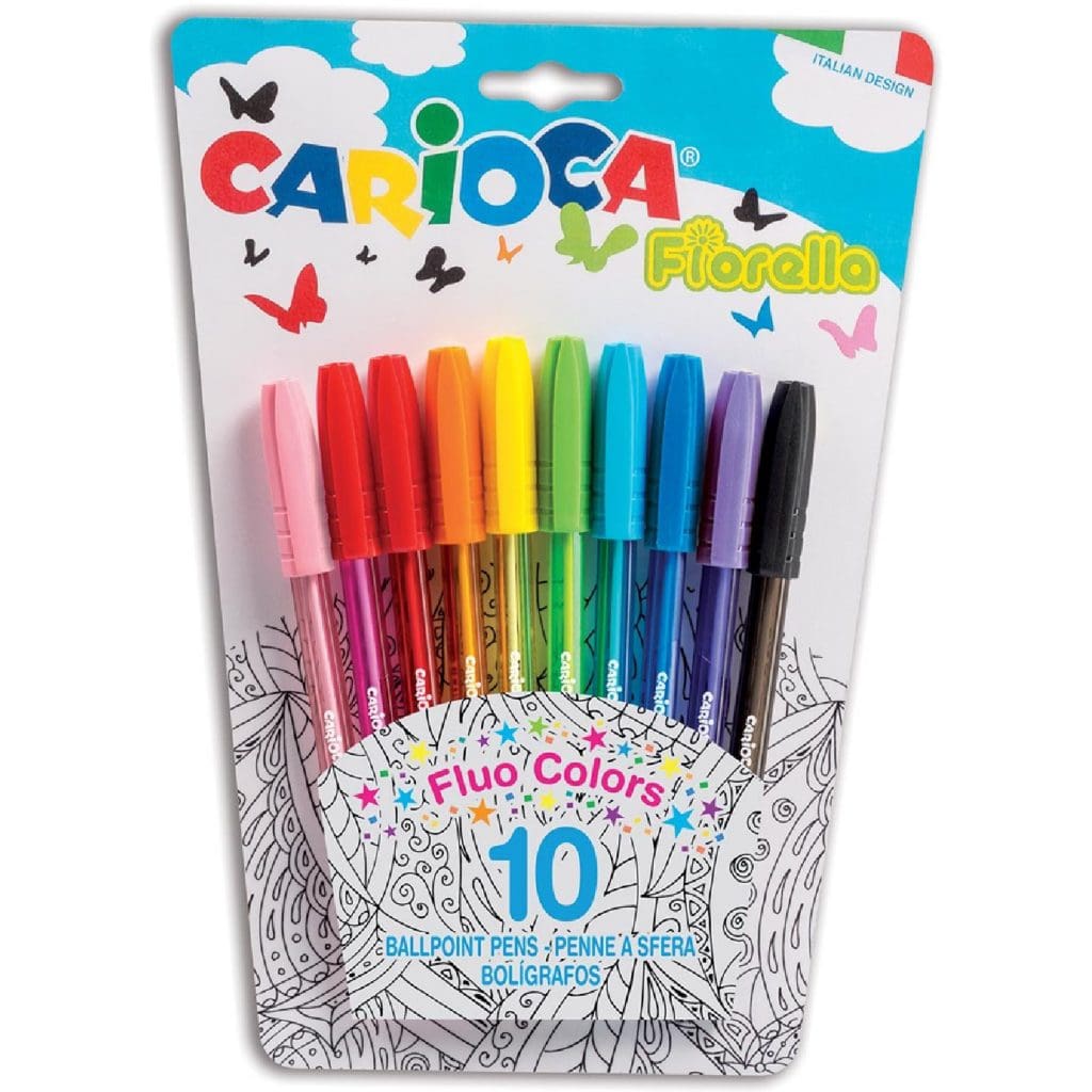 Carioca Fiorella Blister Of Fluo Ball Pen 10 Colors / 42775 مجموعة اقلام ملونة