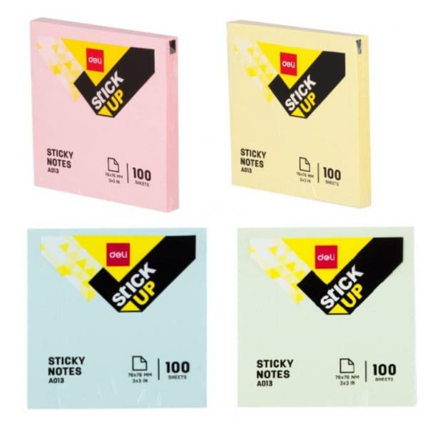 Deli Sticky Notes A01303 Pastel Ass. 1 Col. 76*76mm 100sh Shrink ورق ملاحظات