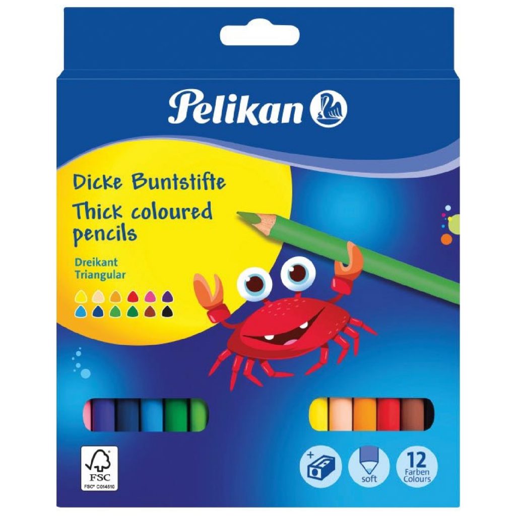 Pelikan Coloring Pencils 12 Colors Jumbo Triangular + Sharpener / 724062 تلوين خشب عريض