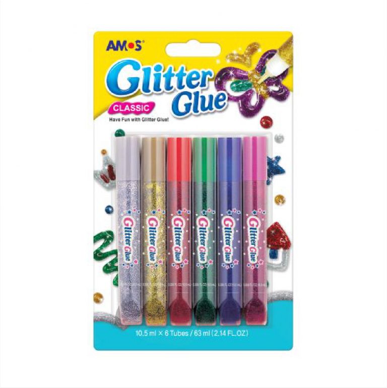 AMOS Glitter Glue 10.5ml * 6 Tubes Classic GCL10B6 انابيب برق