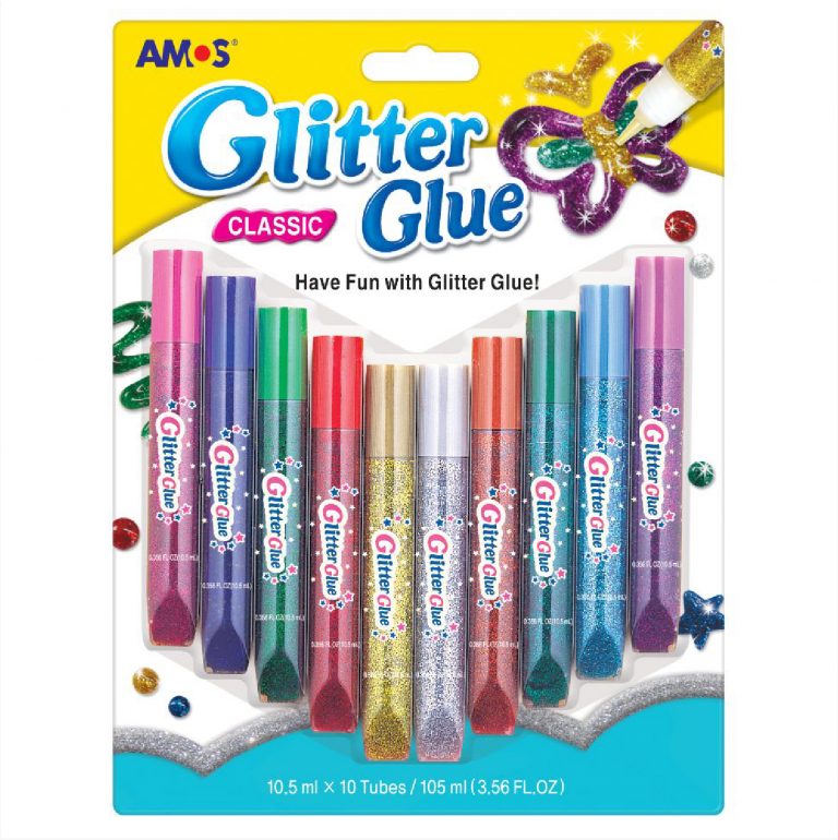 AMOS Glitter Glue 10.5ml * 10 Tubes Classic / GCL10B10 انابيب برق