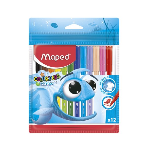 Maped Fibre Tip Pens Feutre 12 Colors Ocean Zipper Case / 845720 تلوين فاتر