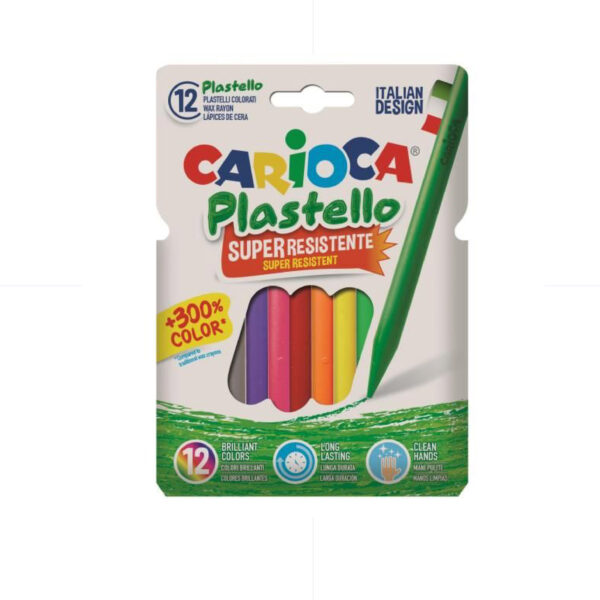 Carioca Plastello Plastic Crayons Wax 12 Colors / 42711 تلوين