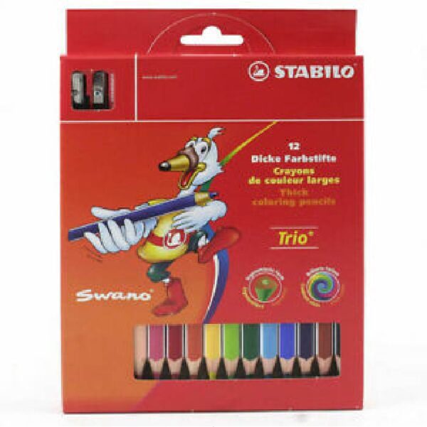 STABILO Coloring Pencils 12 Colors Triangular Jumbo + Sharpener / 203/2-12 تلوين خشب عريض